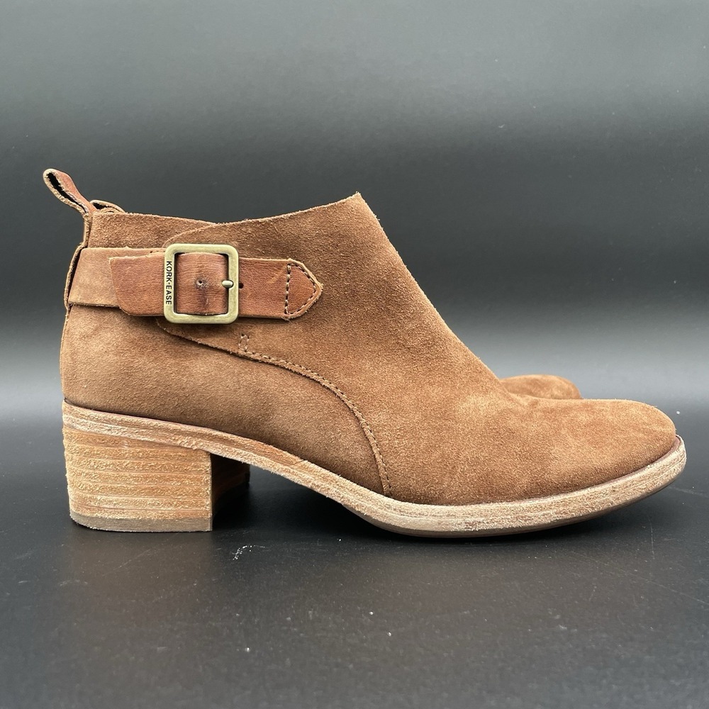 Kork-Ease Mesa Buckle Brown Suede Leather Ankle Boot Bootie US 6.5 M side zip